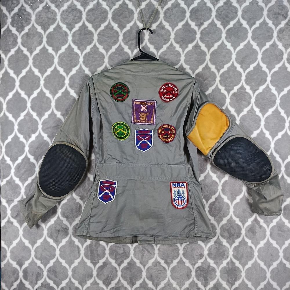 Vintage 10 X Mfg Co Shooting Jacket Men Large Gray NRA Junior Rifle Club Patch